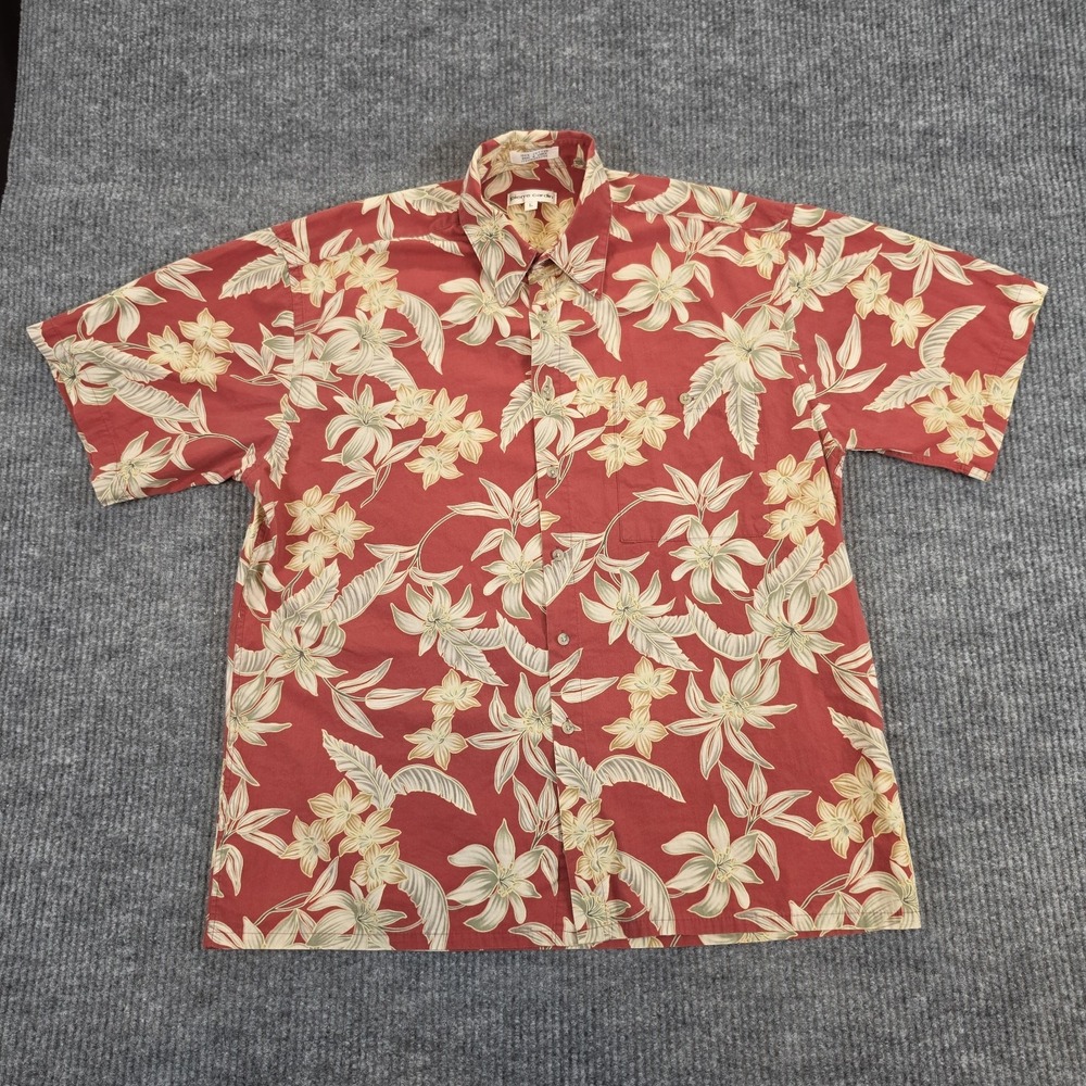Vintage Pierre Cardin Hawaiian Shirt Mens Large Red Floral Tropical Cotton Korea